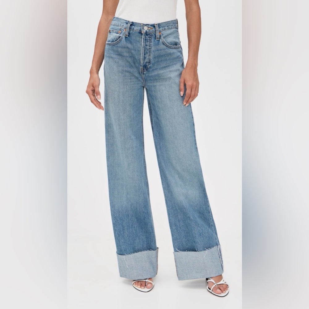 Re/Done High Rise Wide Leg Cuff Jeans